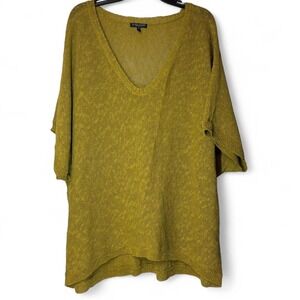 Eileen‎ Fisher Mélange Womens 2XL Linen Grain Scoop VNeck Oval Knit Green Gold